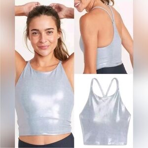 Old Navy Active Women’s Melted Ice Silver Powersoft Longline Sports Bra M NWT